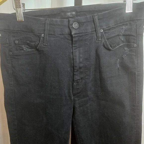 MOTHER Looker Ankle Fray Skinny Jeans 27 Black Distressed - Picture 13 of 16